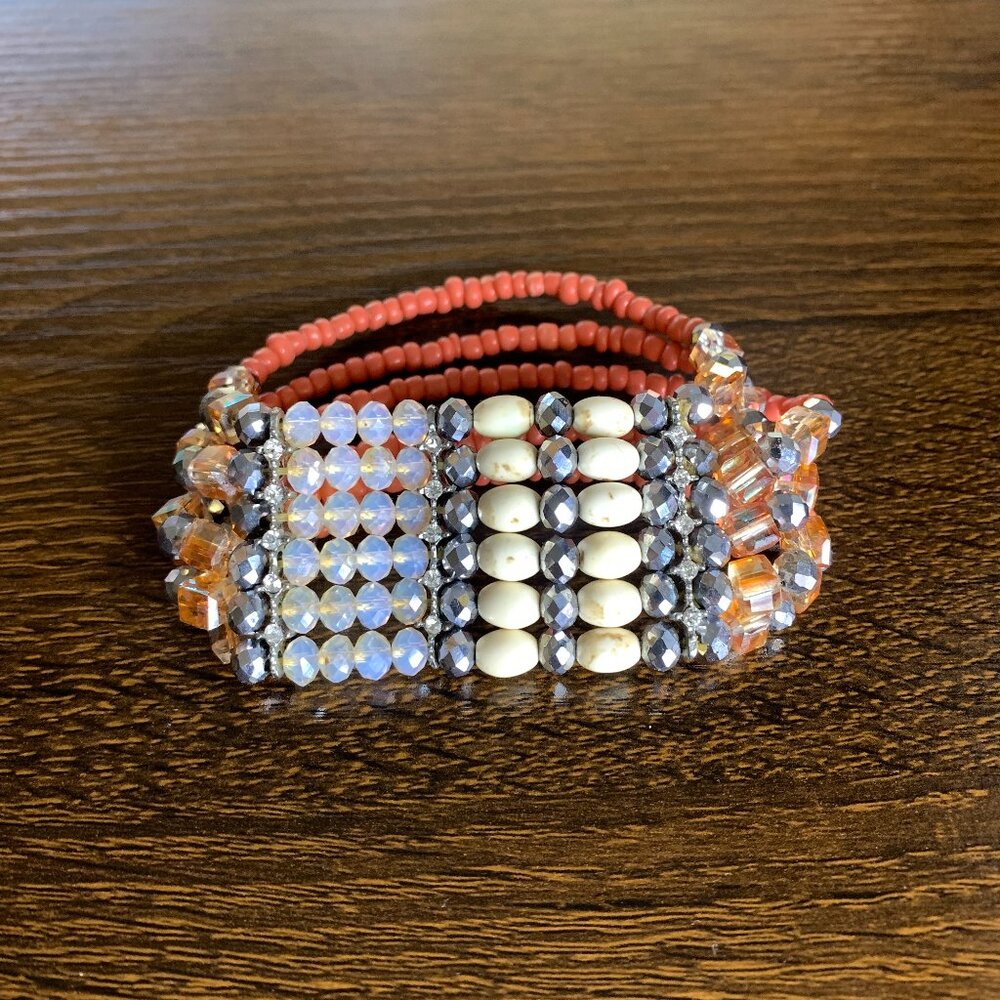 Coral Multi-Strand Beaded Bracelet